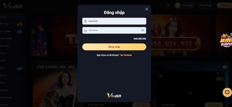 Thủ tục đăng nhập Vin88 nhanh gọn lẹ